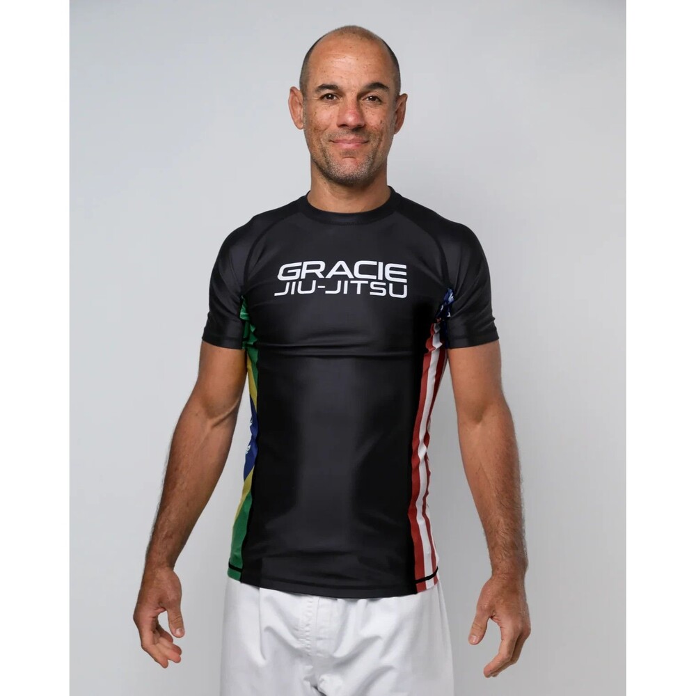 Gracie Flag USA Brazil BJJ Short Sleeve Rashguard T-shirt Tee Performance XL NEW
